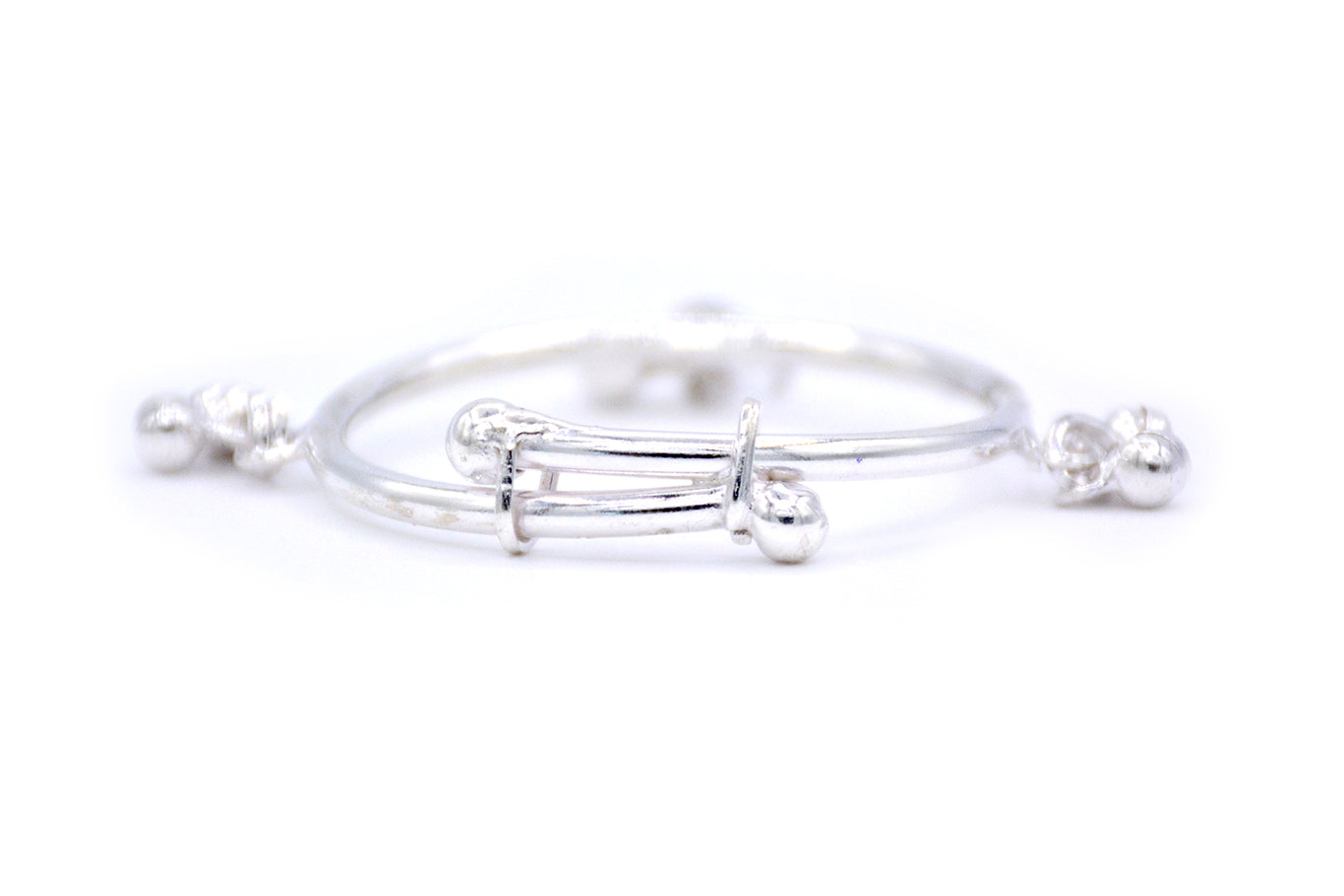 925 Sterling Silver Adjustable Plain Baby Bangle with Ghungroo