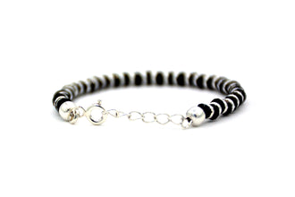 925 Sterling Silver Baby Bangle With Black and Silver Beads & Chain Opening