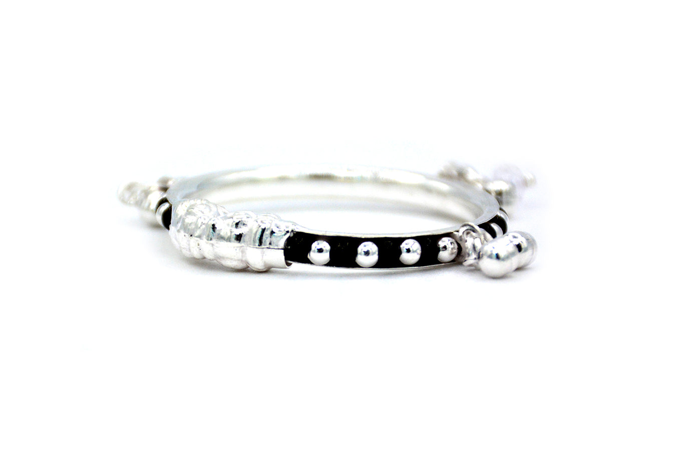 925 Sterling Silver Baby Bangle With Black and Silver Beads, Elephant Faces & Ghungroo