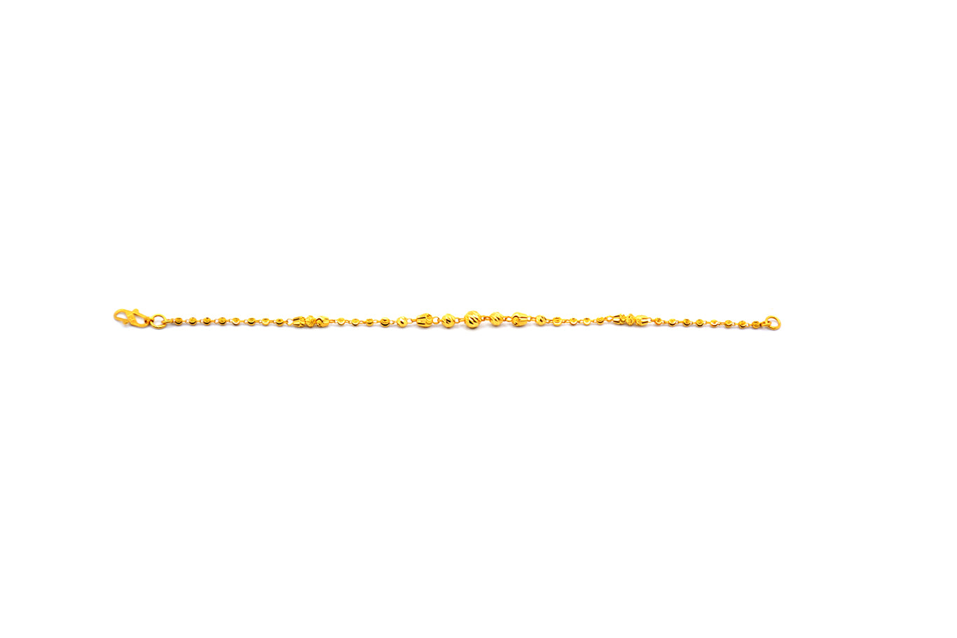 22K Gold Bracelet in Bead Chain with 3 Sand Finished Cylindrical Bars