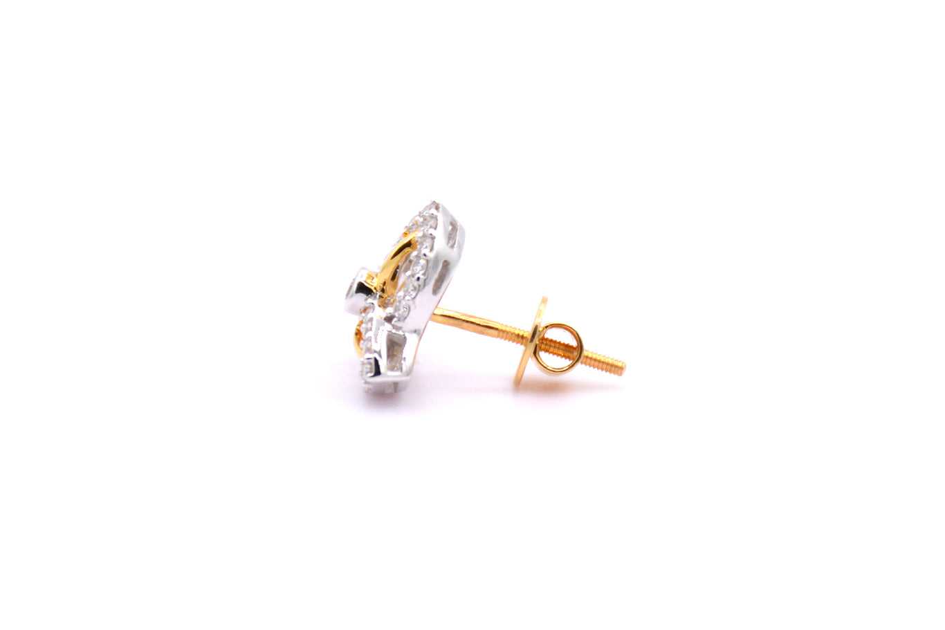 3 Petal Floral Stud Earring in Two Tone Design with 0.5ct Diamonds in 14K Gold