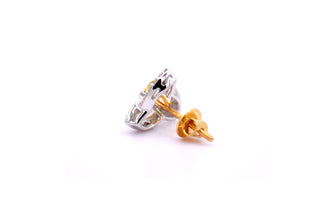 3 Petal Floral Stud Earring in Two Tone Design with 0.5ct Diamonds in 14K Gold