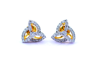 3 Petal Floral Stud Earring in Two Tone Design with 0.5ct Diamonds in 14K Gold